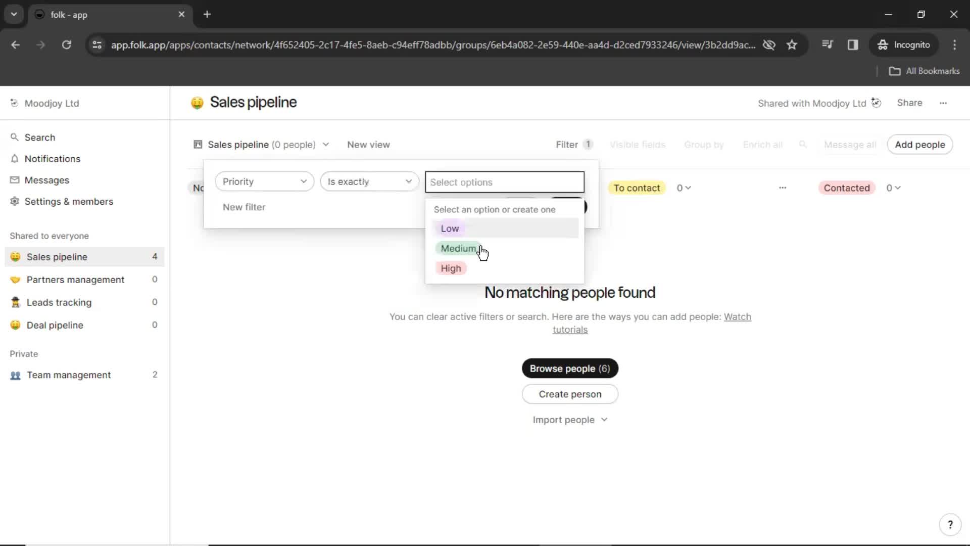 Filtering screenshot