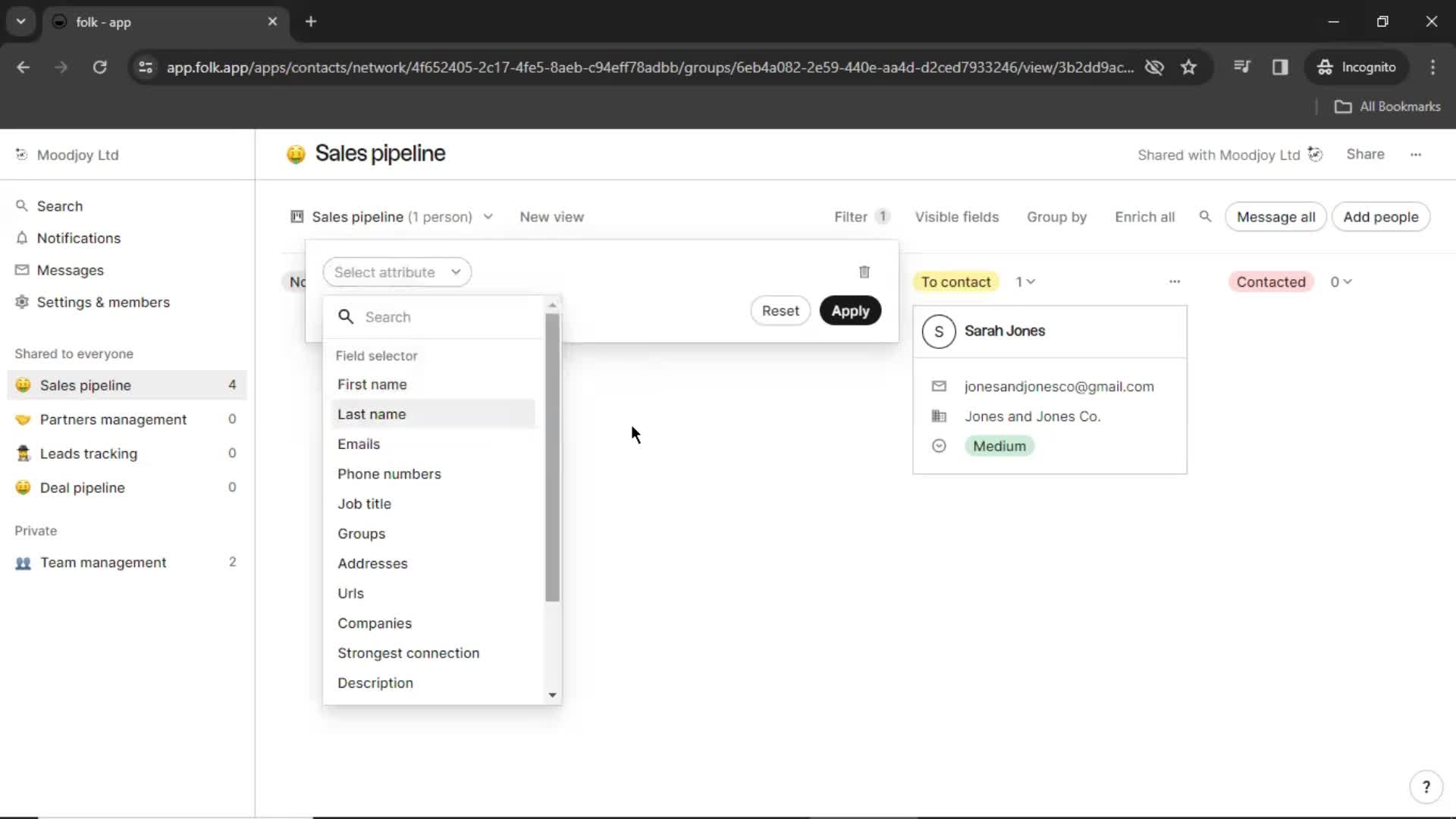 Filtering screenshot