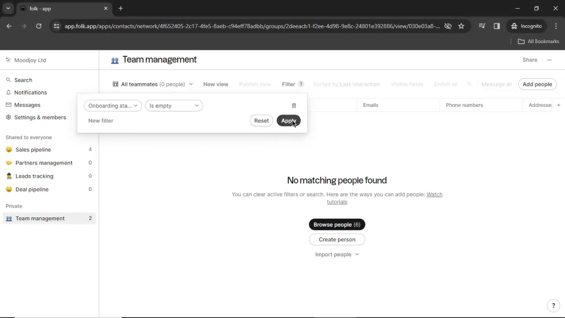 Filtering screenshot