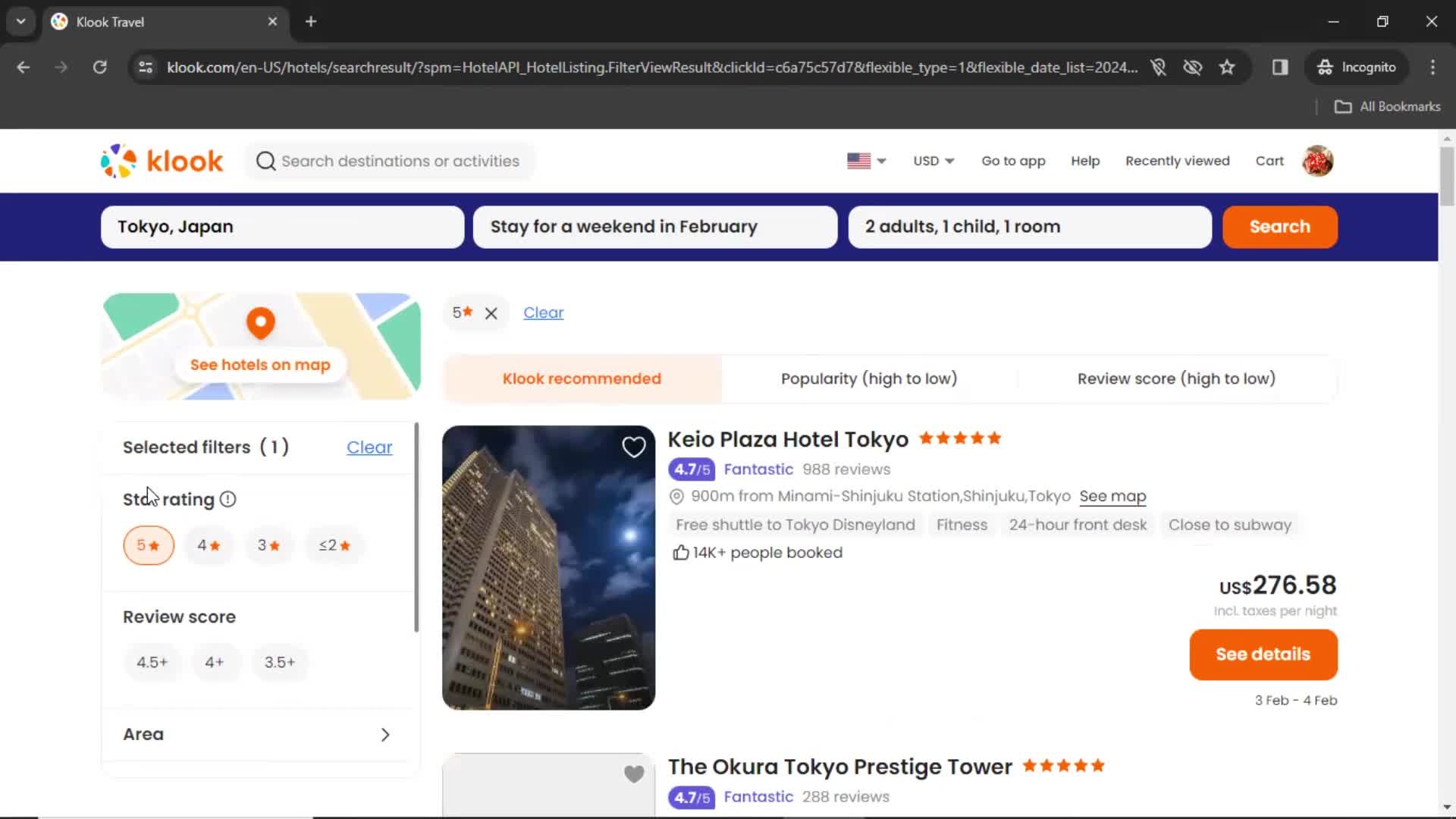 Filtering screenshot