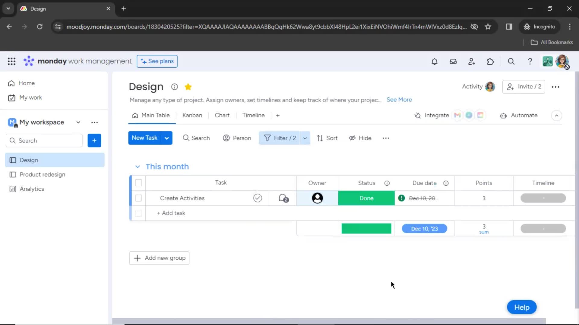 Filtering screenshot