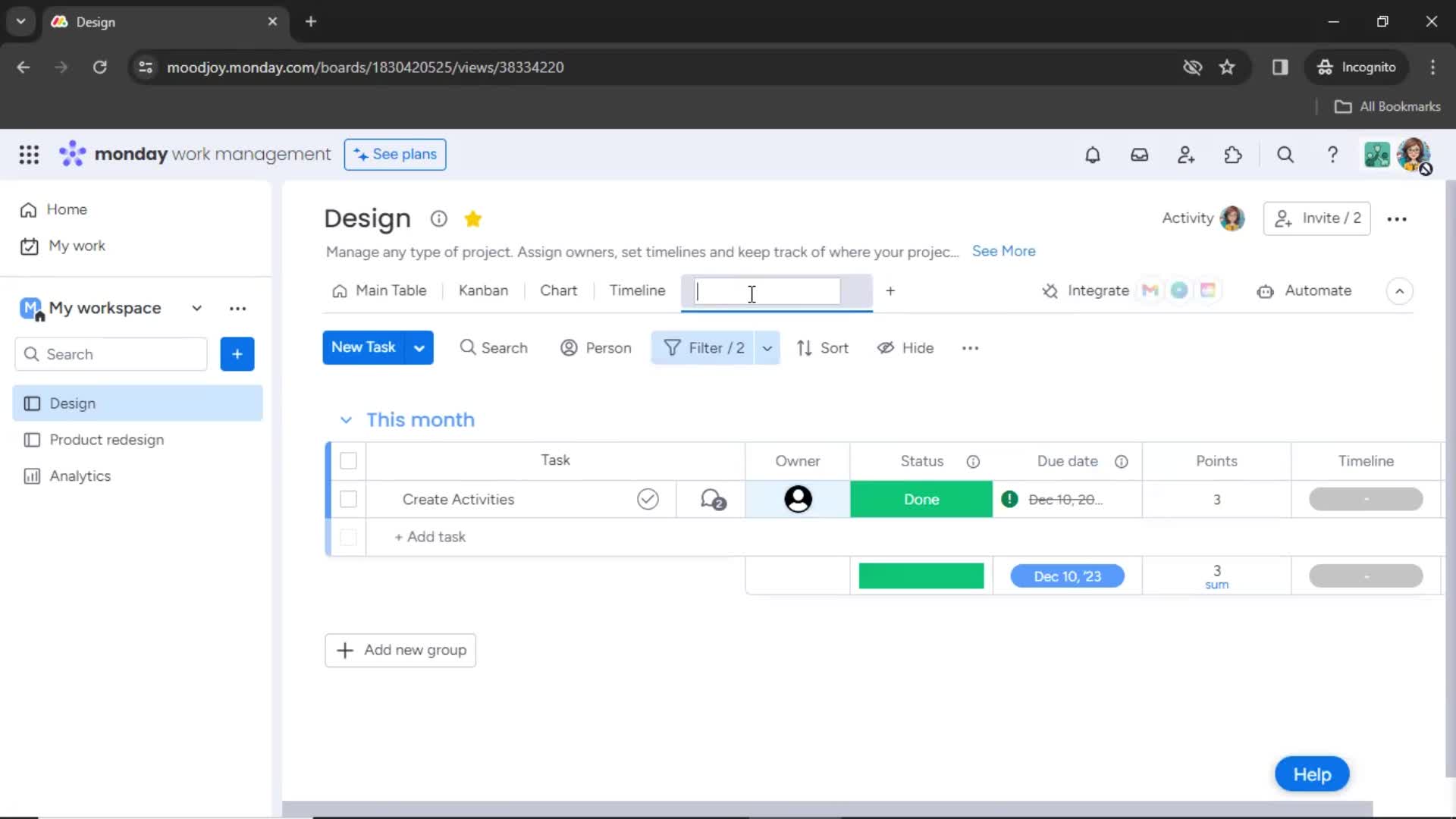 Filtering screenshot