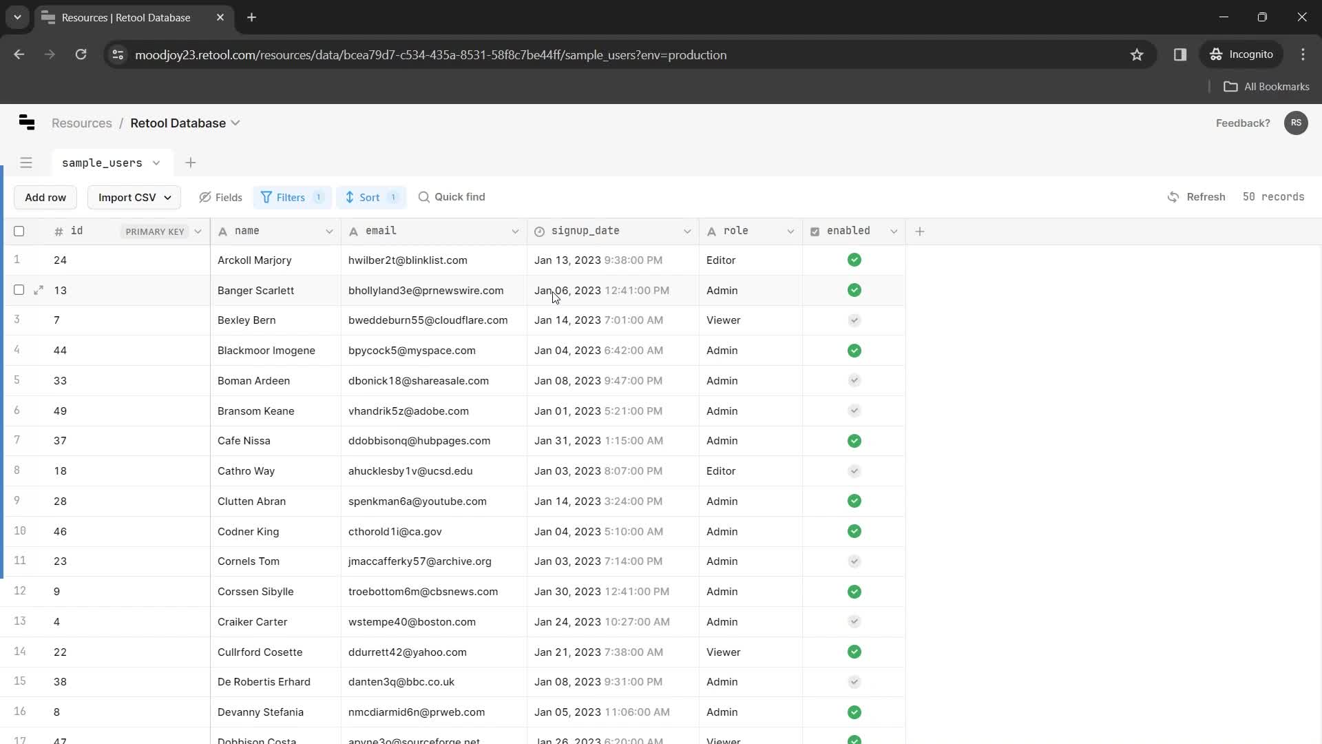 Filtering and sorting screenshot