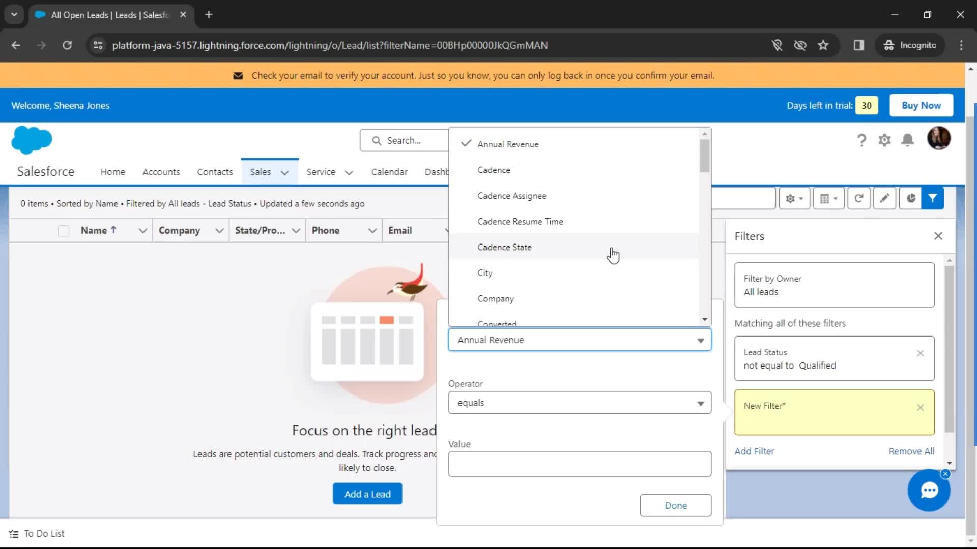 Filtering screenshot