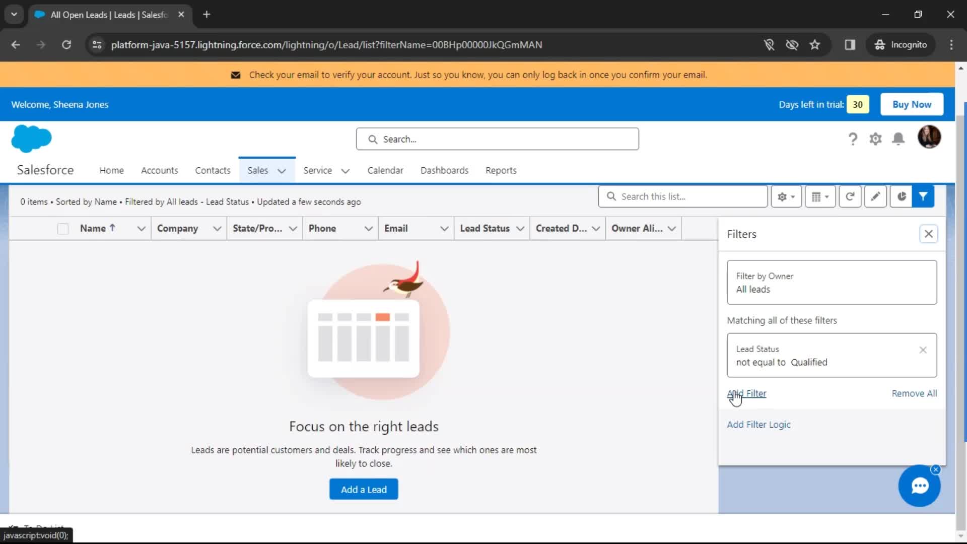 Filtering screenshot