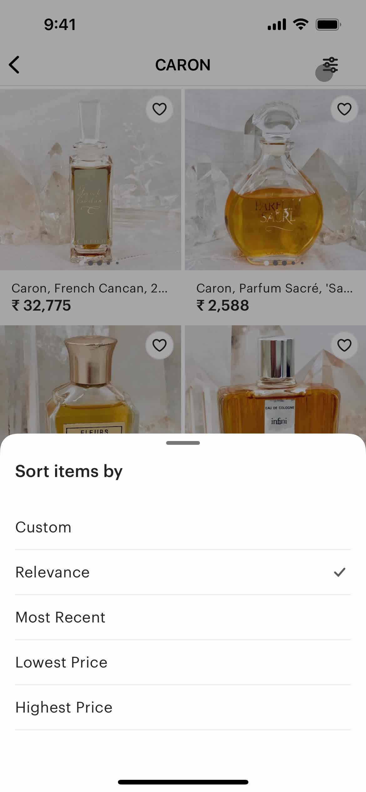 Filtering screenshot