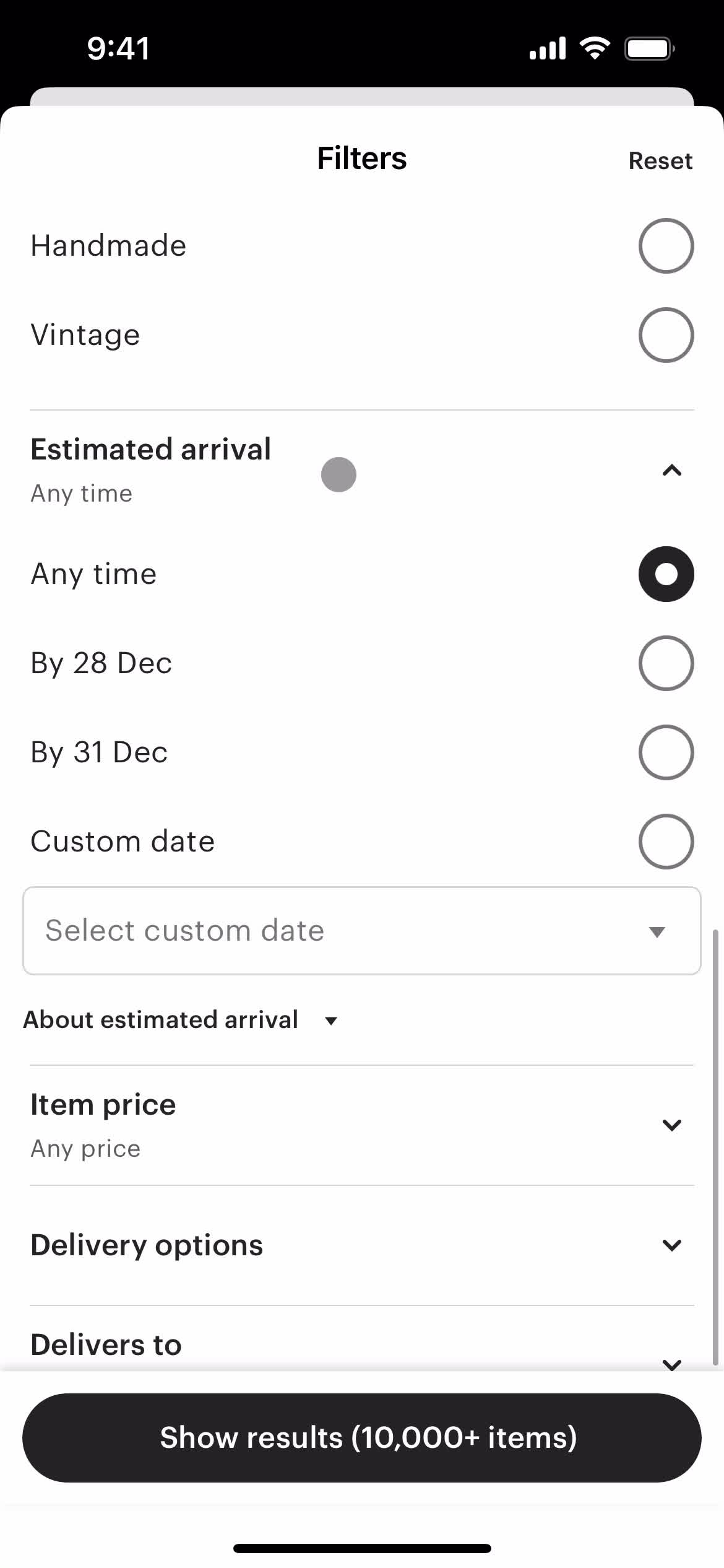 Filtering screenshot