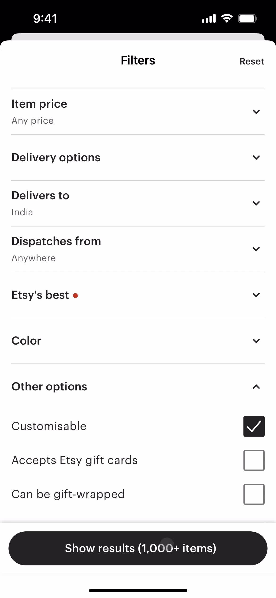 Filtering screenshot