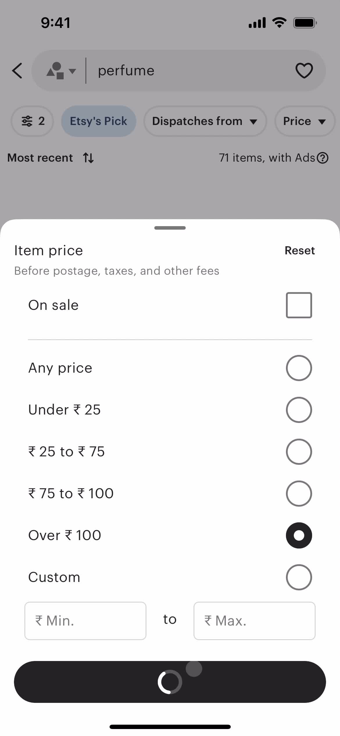 Filtering screenshot