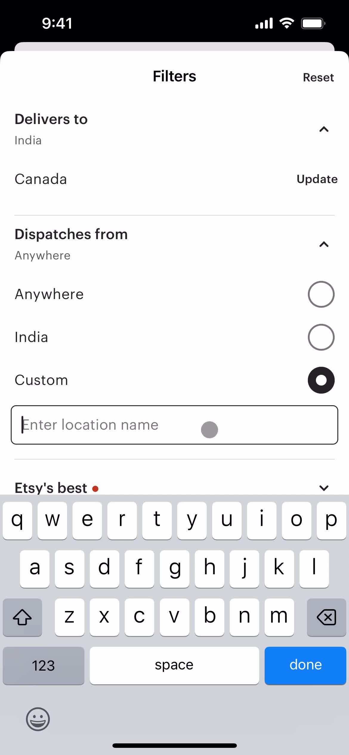 Filtering screenshot