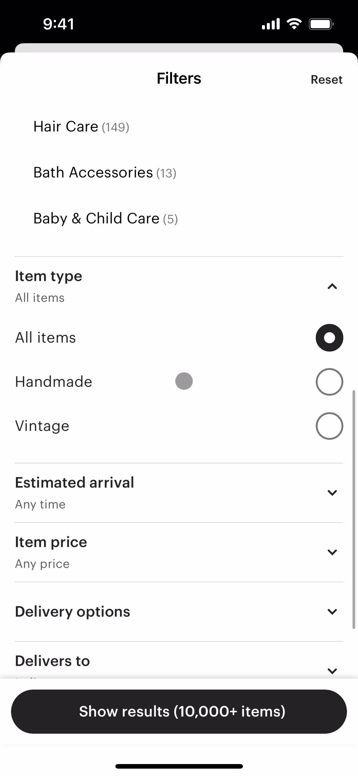 Filtering screenshot