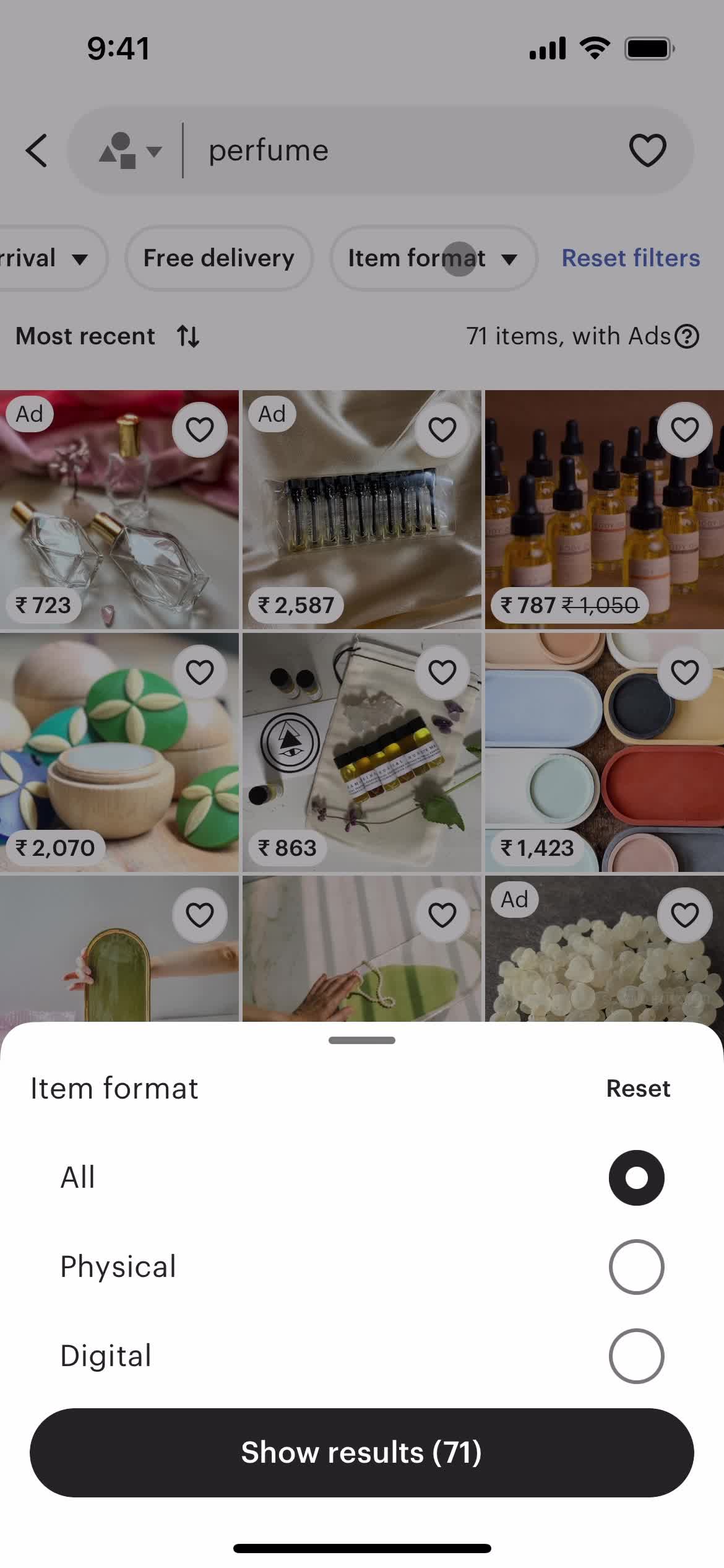 Filtering screenshot