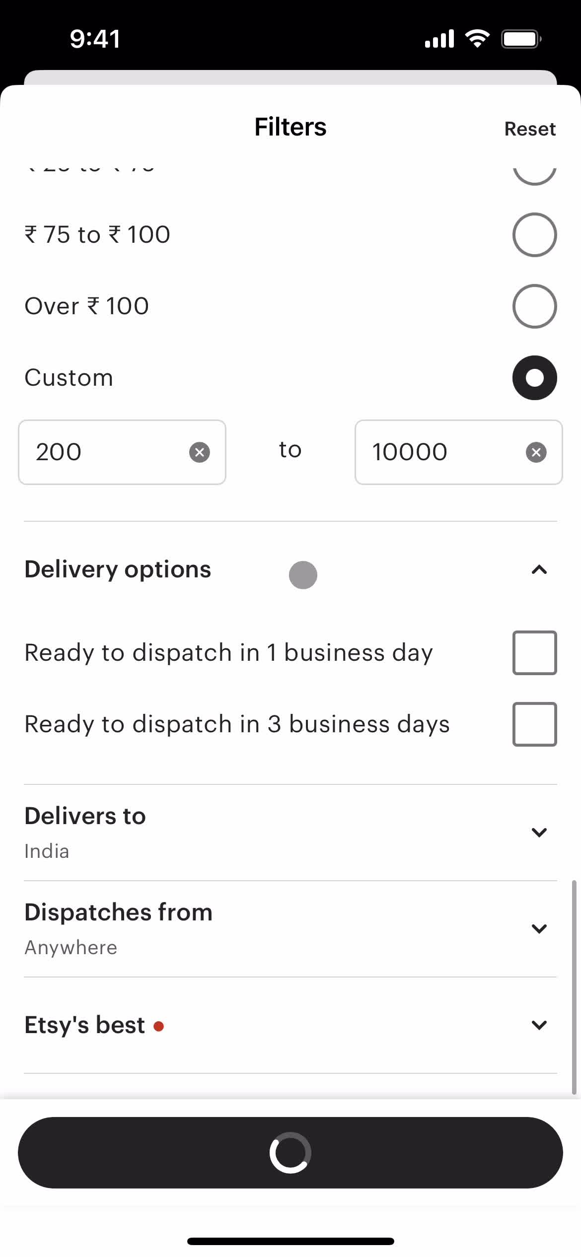 Filtering screenshot