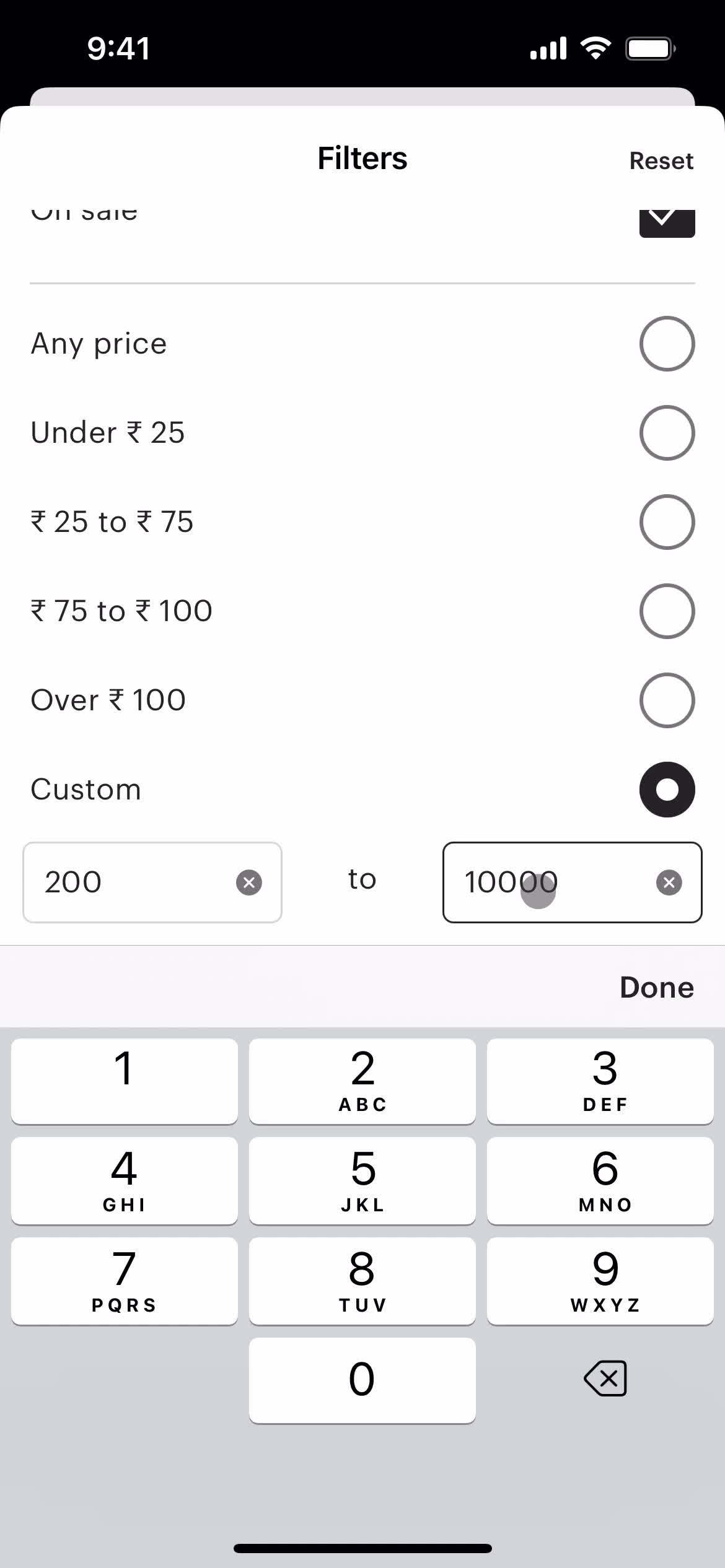 Filtering screenshot