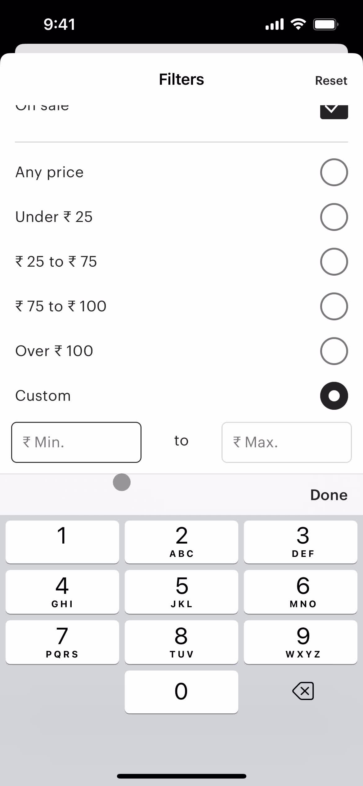 Filtering screenshot