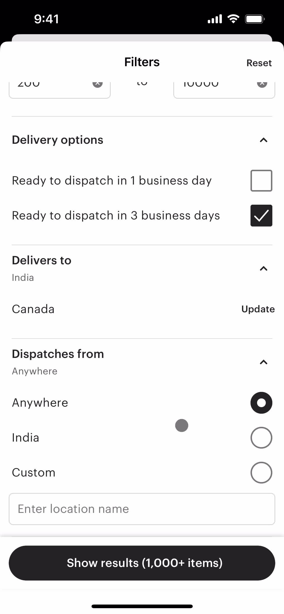 Filtering screenshot