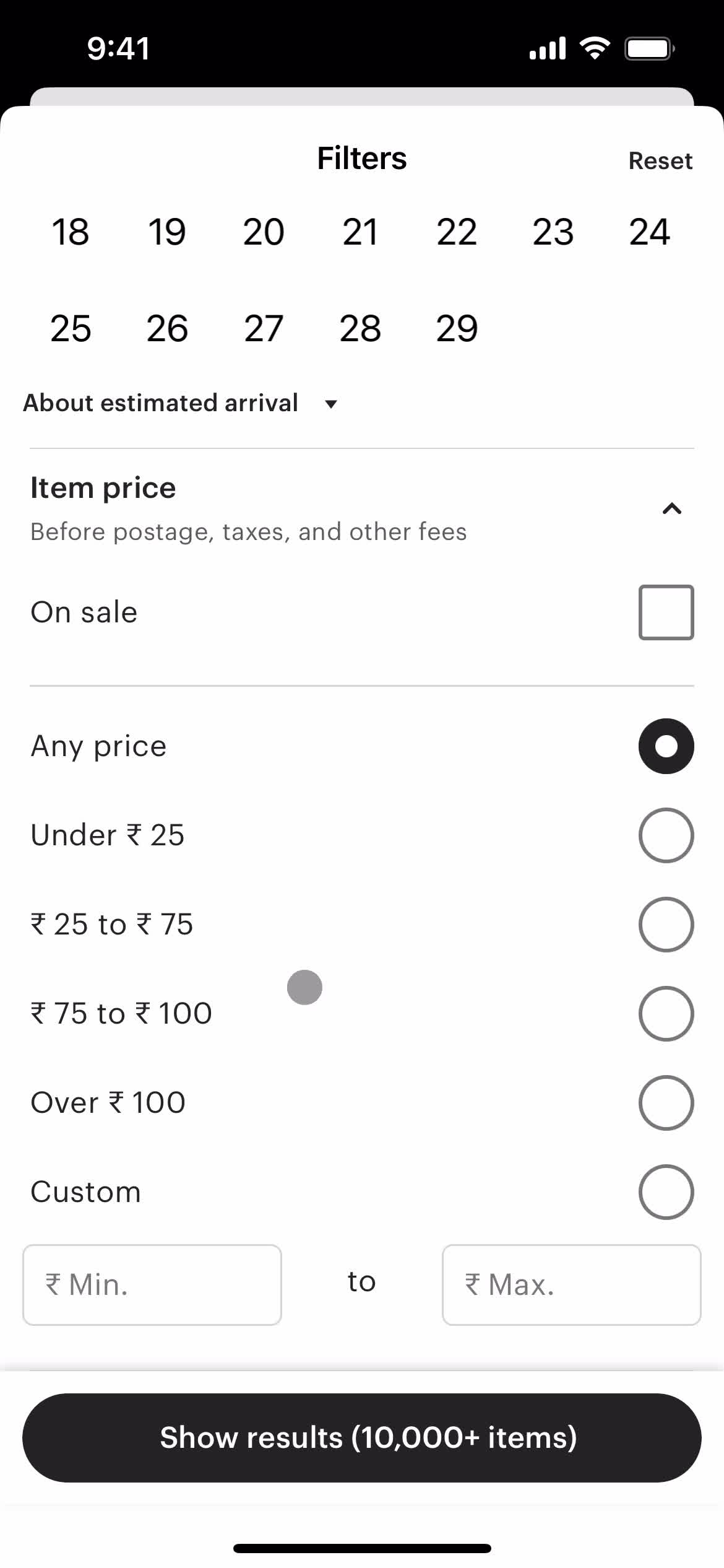 Filtering screenshot
