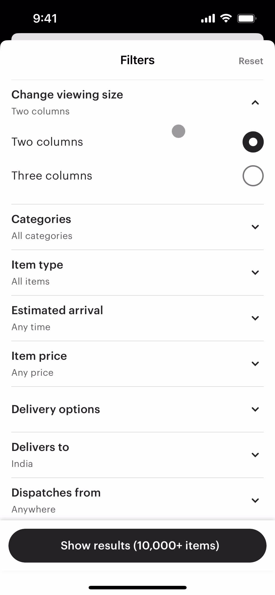 Filtering screenshot