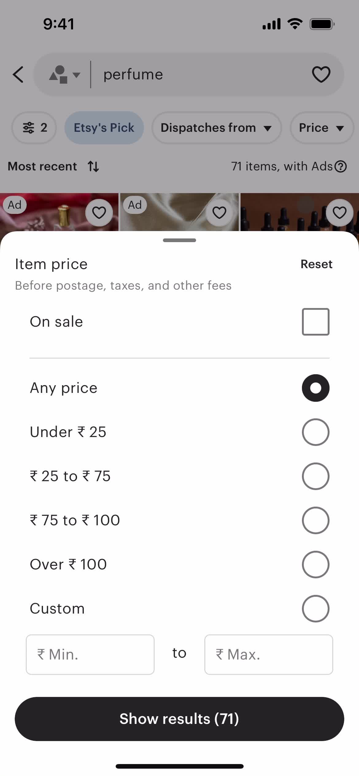 Filtering screenshot