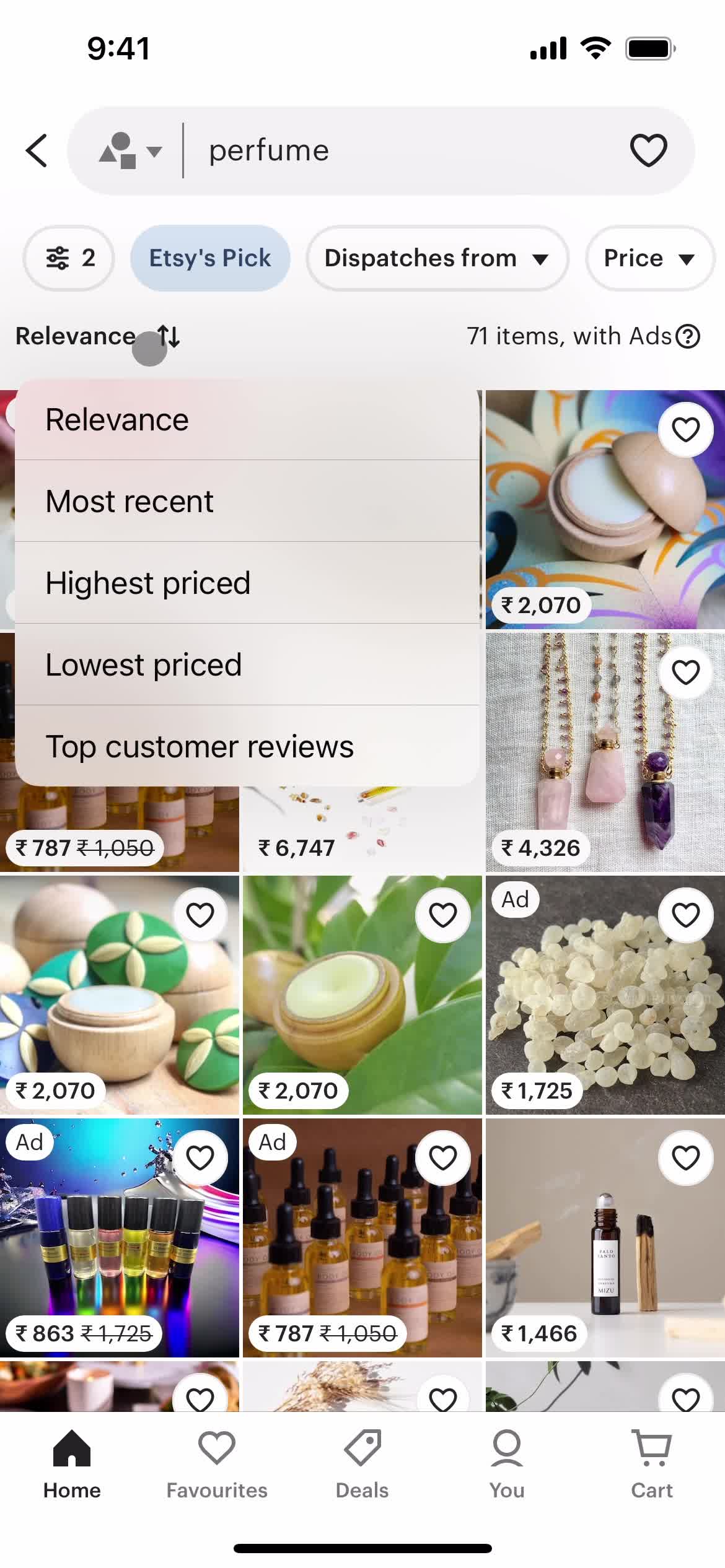 Filtering screenshot