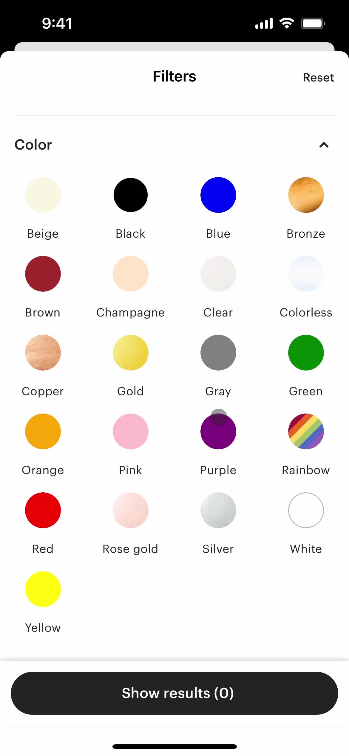 Filtering screenshot