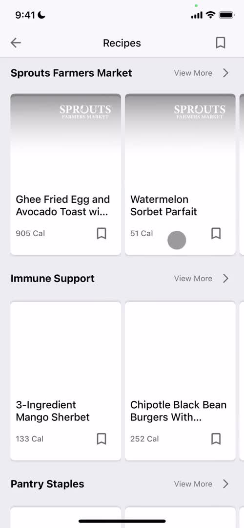 Screenshot of Recipes on Finding a recipe on MyFitnessPal user flow
