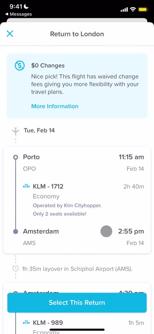 Finding flights screenshot