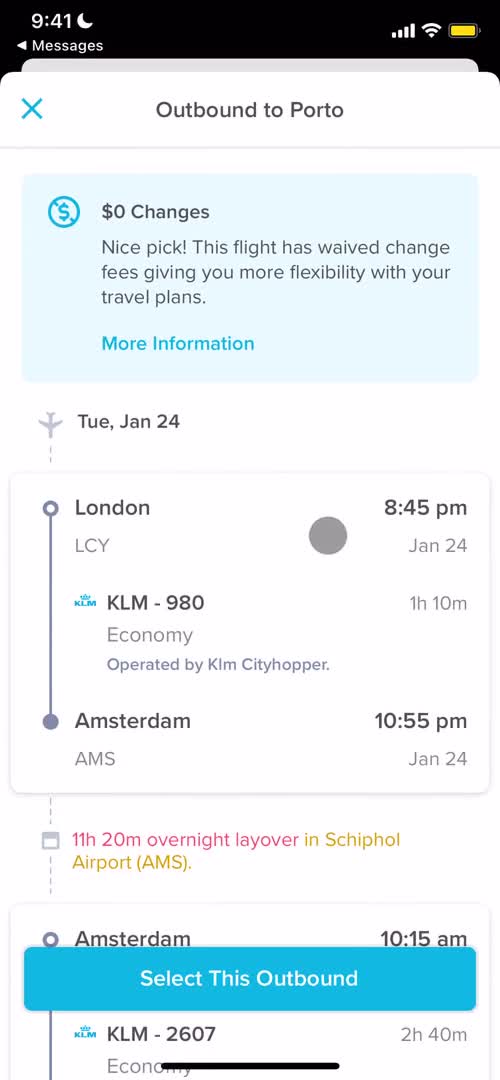 Finding flights screenshot