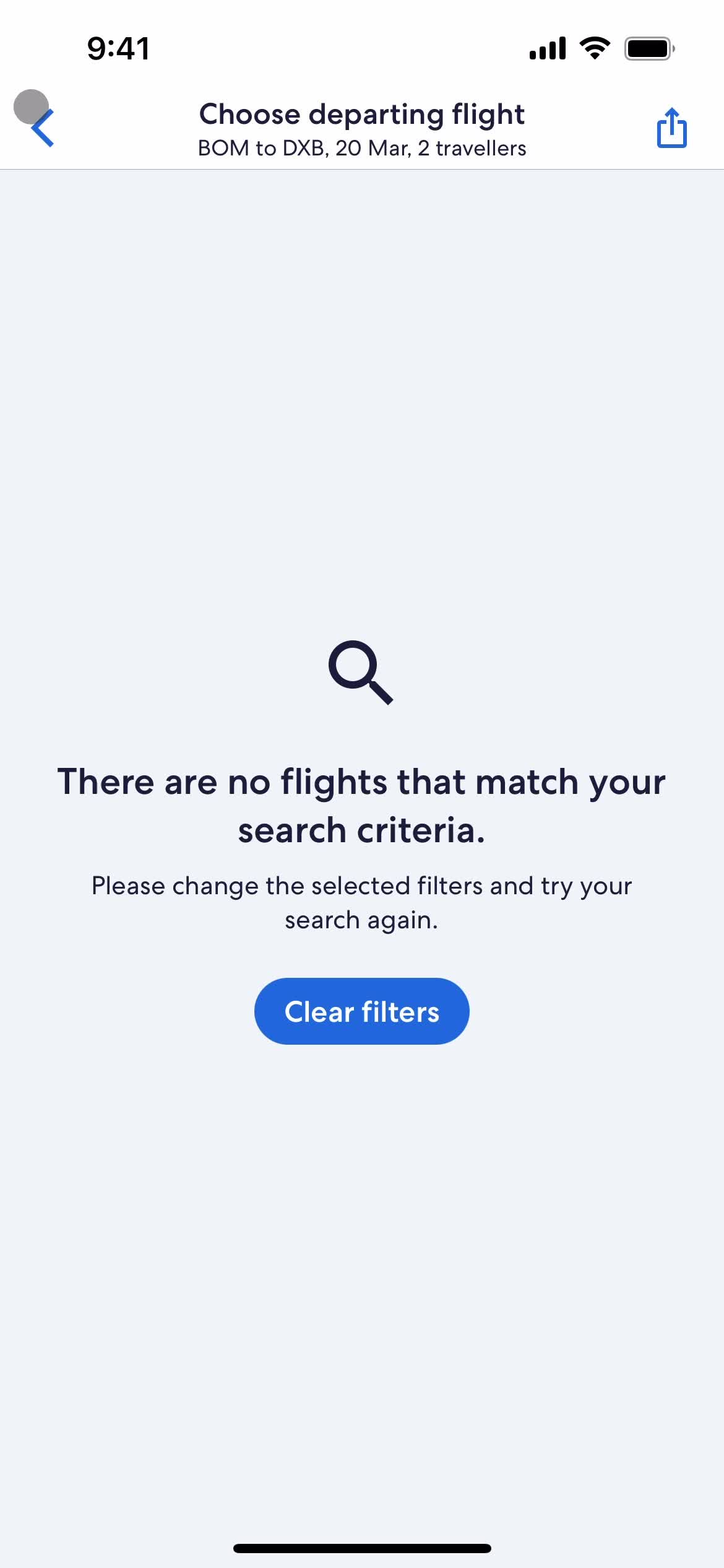 Finding flights screenshot