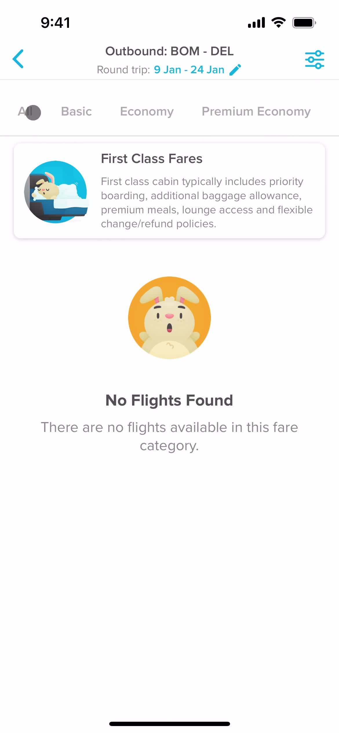 Finding flights screenshot