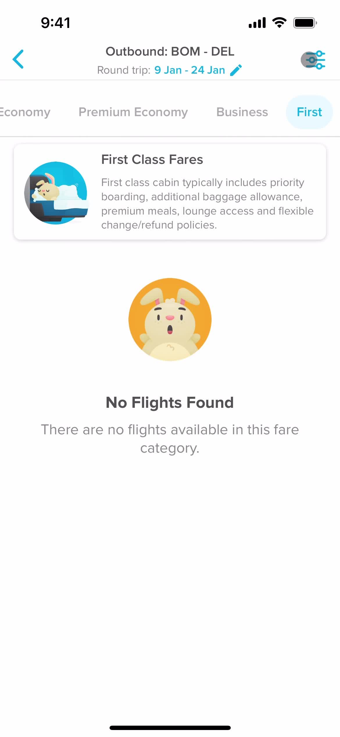 Finding flights screenshot