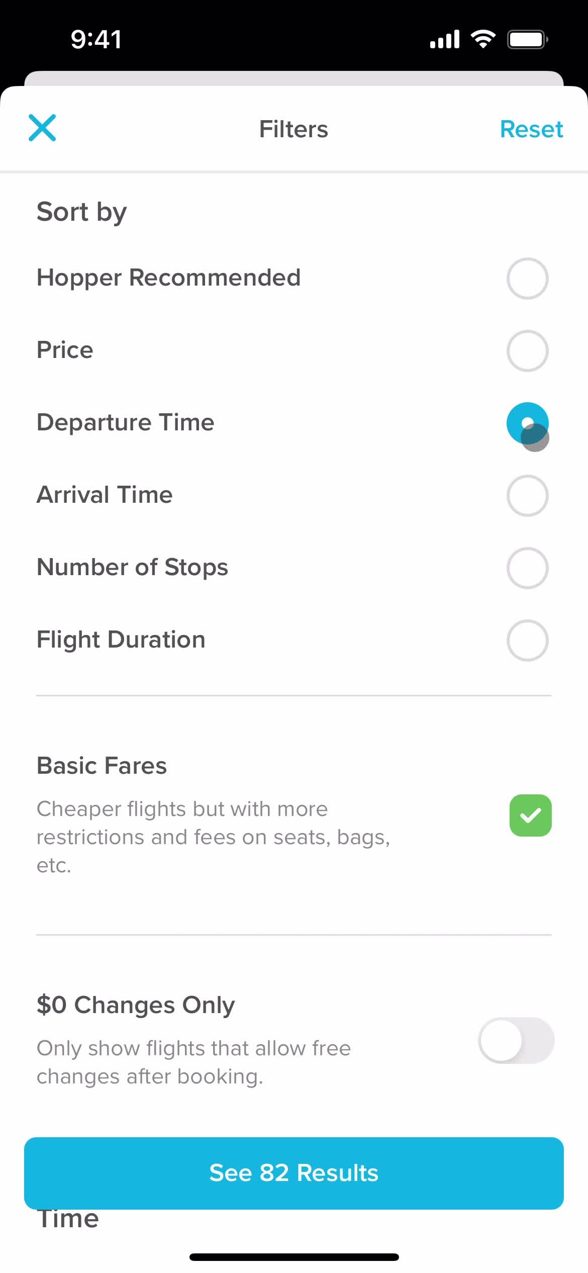 Finding flights screenshot