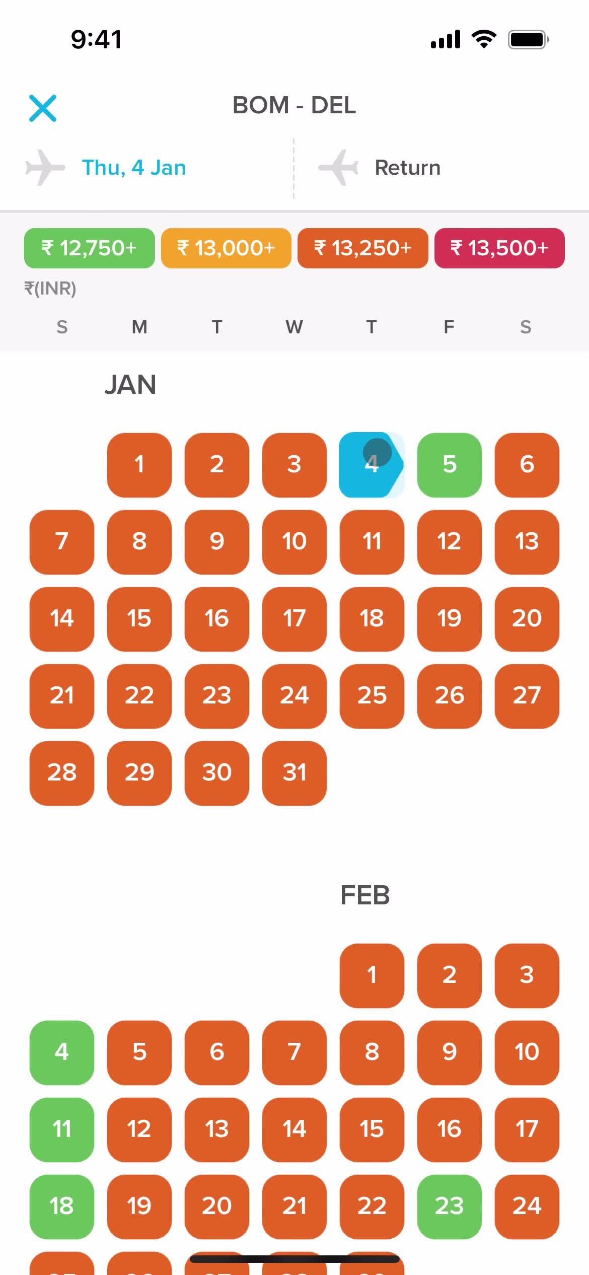 Hopper select dates screenshot