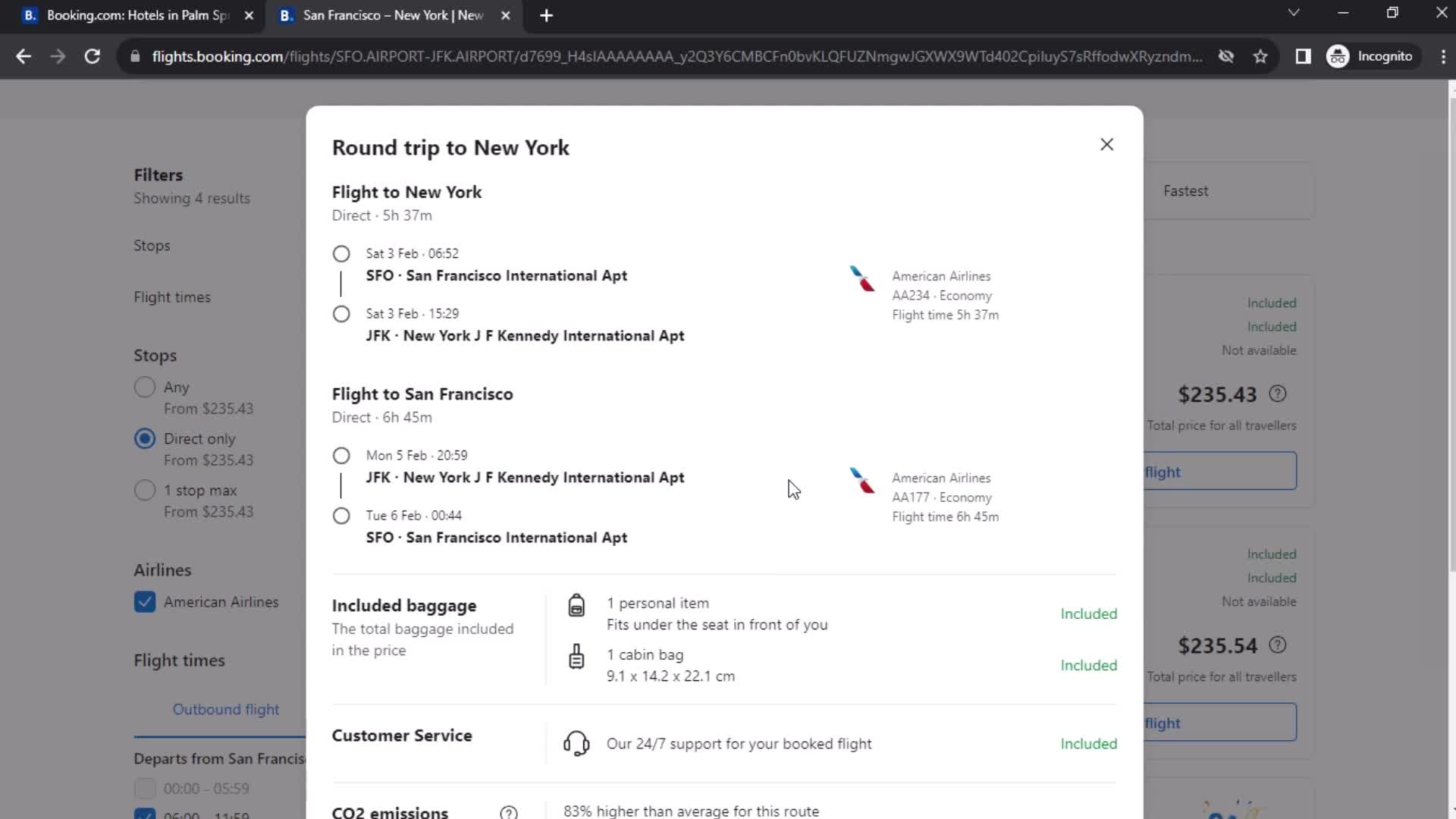 Finding flights screenshot