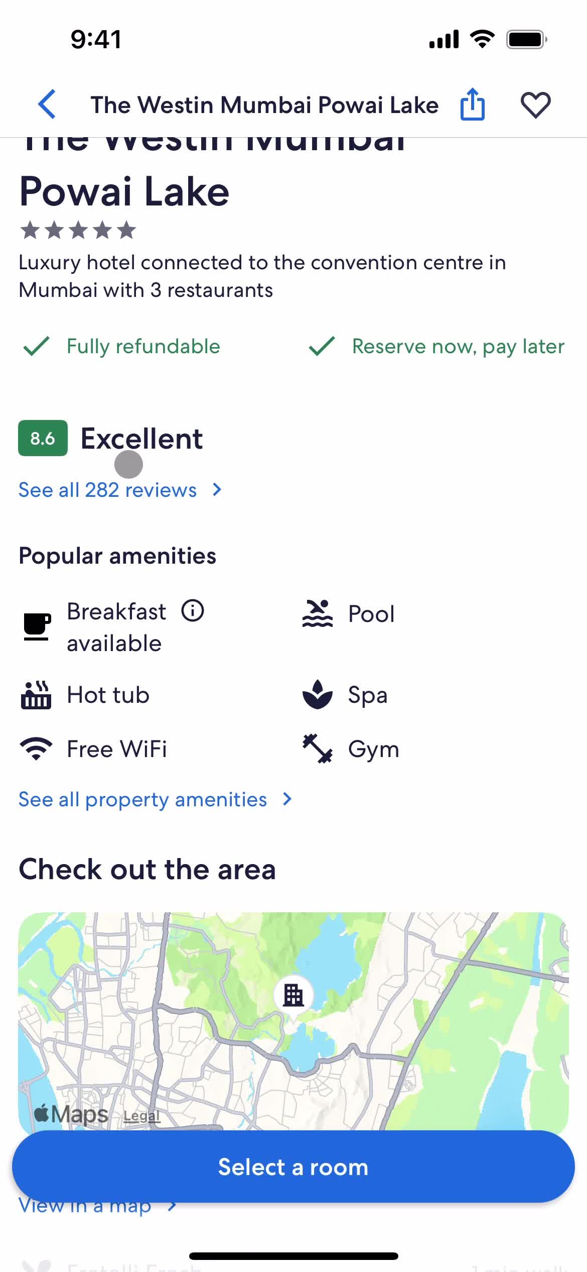 Finding hotels screenshot