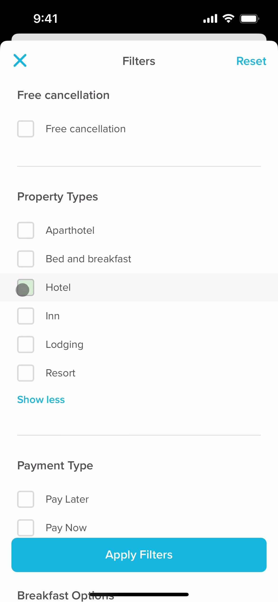 Finding hotels screenshot