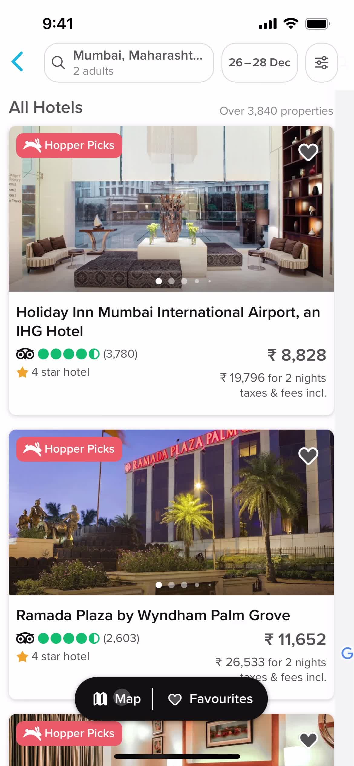 Finding hotels screenshot