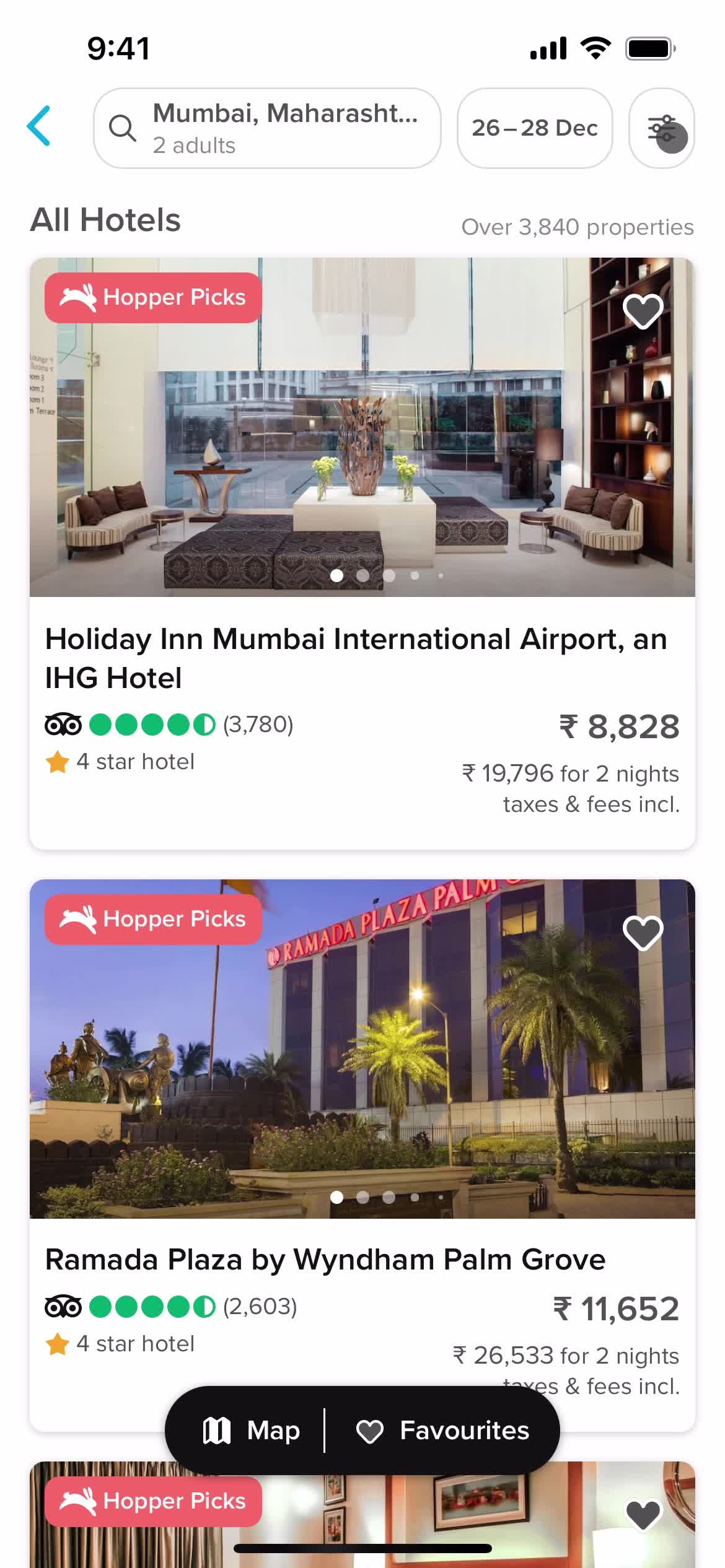 Finding hotels screenshot