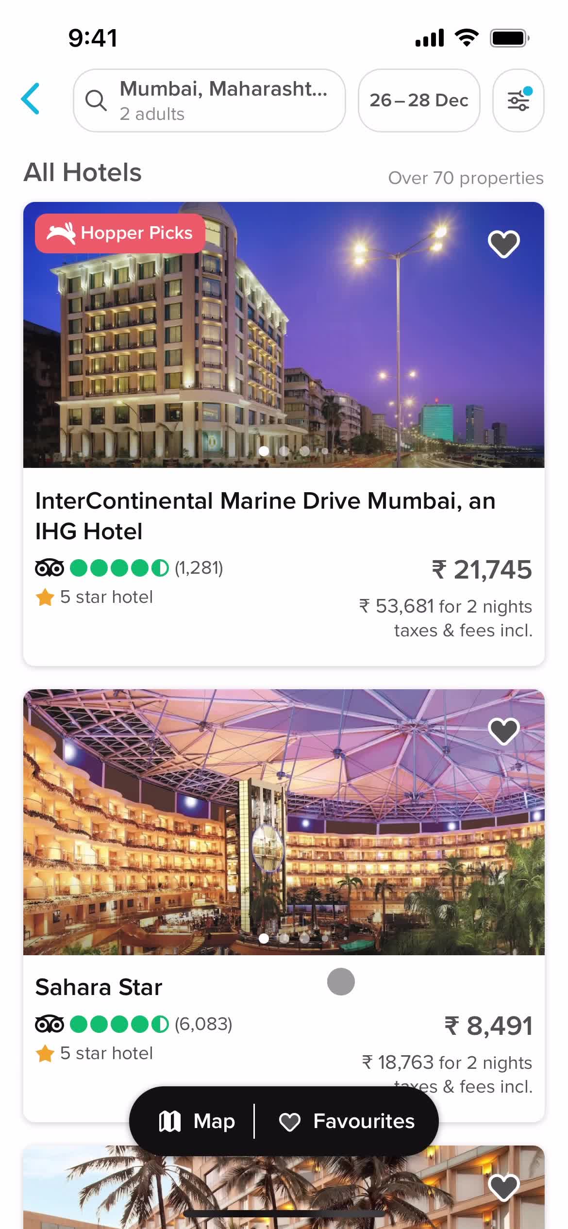 Finding hotels screenshot