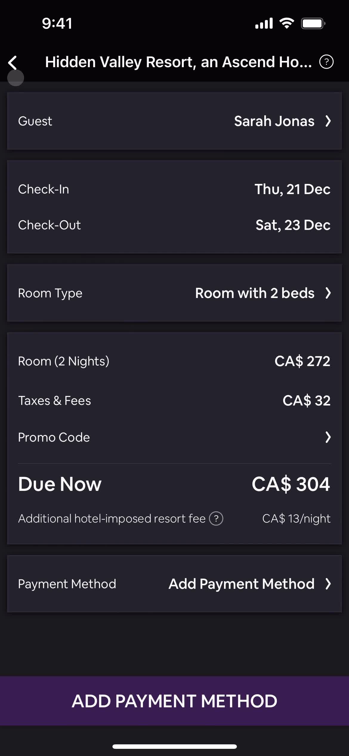 HotelTonight checkout screenshot