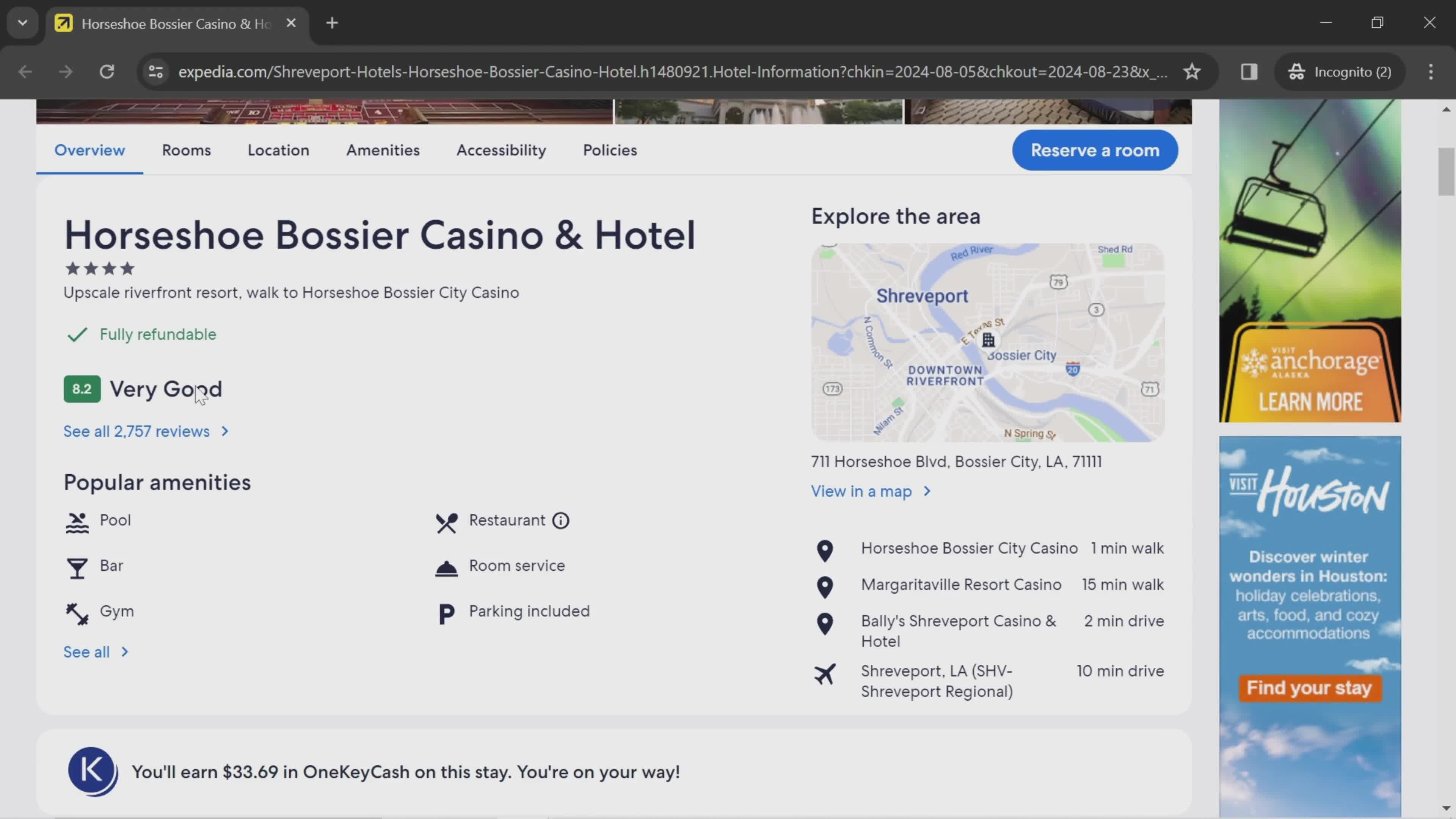 Finding hotels screenshot