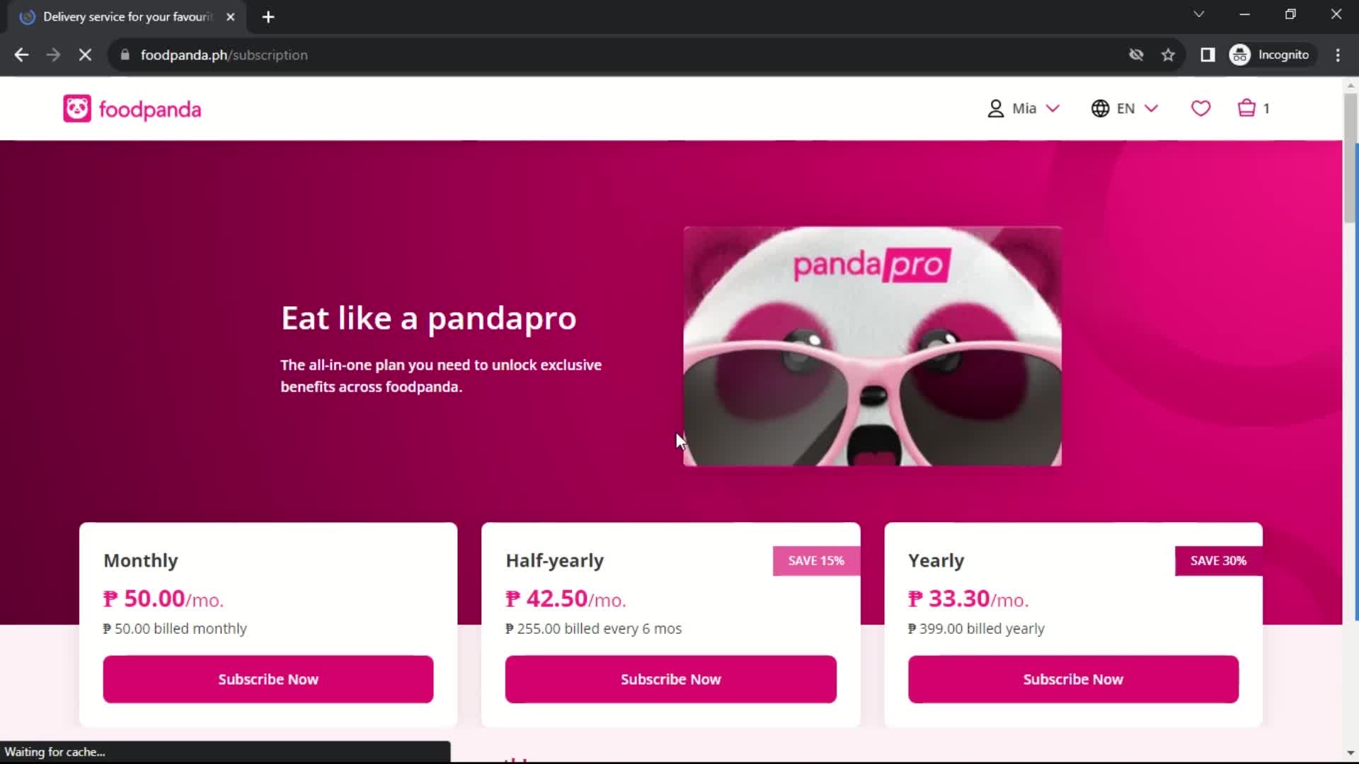 foodpanda pricing & plans screenshot
