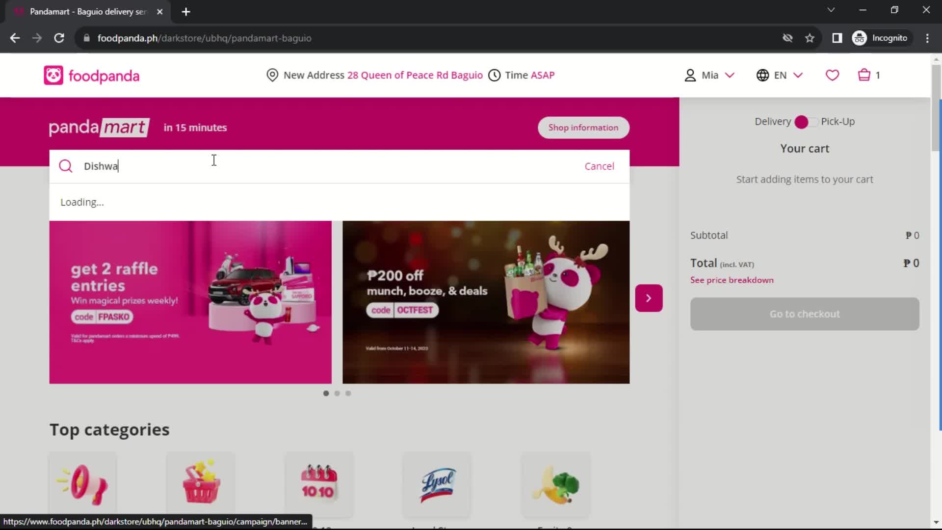 foodpanda search screenshot