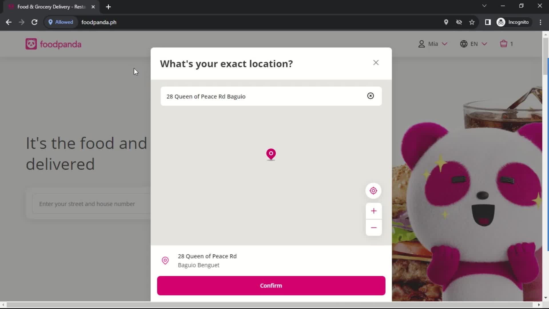 Screenshot of Set location on General browsing on foodpanda user flow