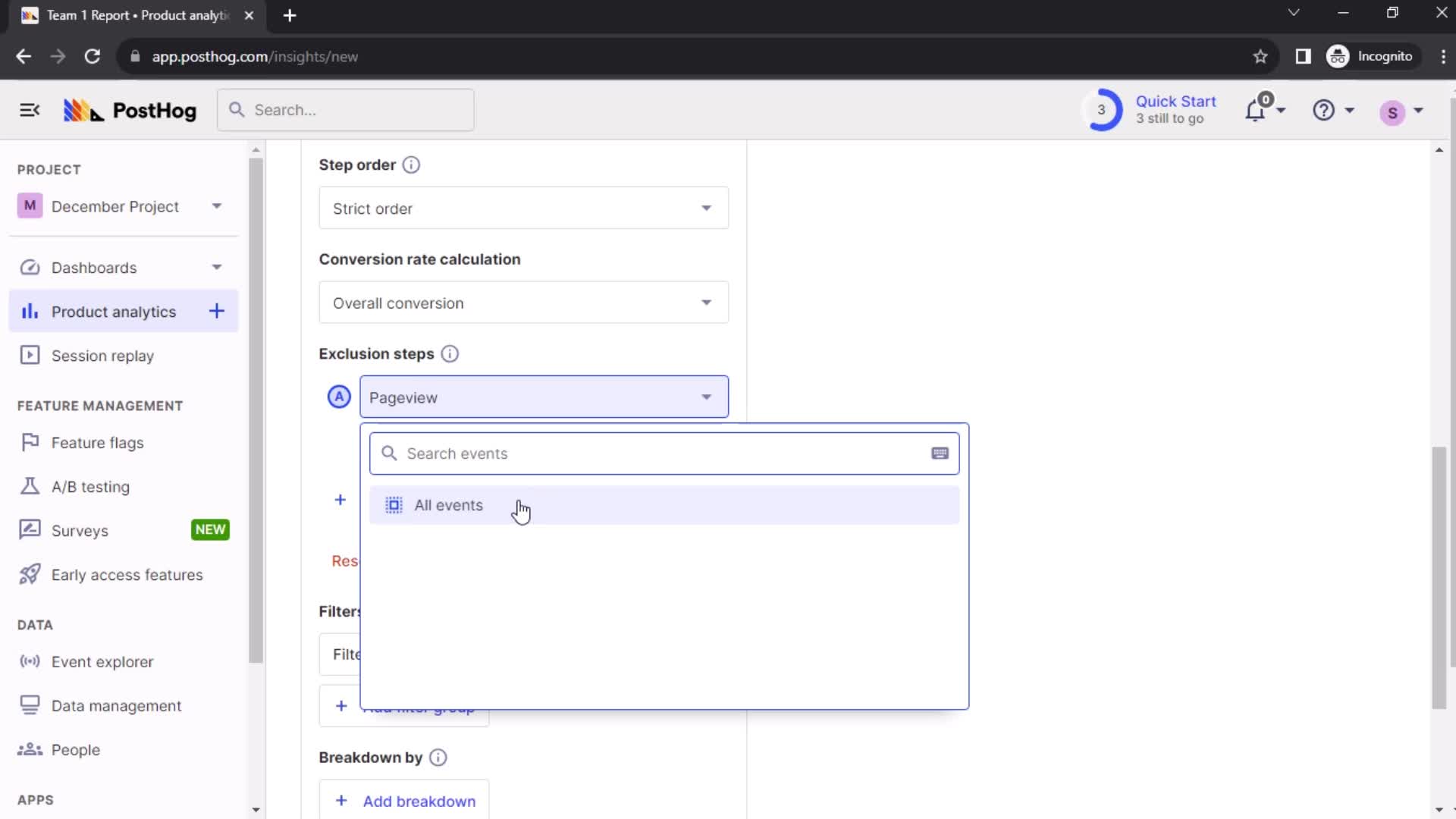 Creating a funnel screenshot