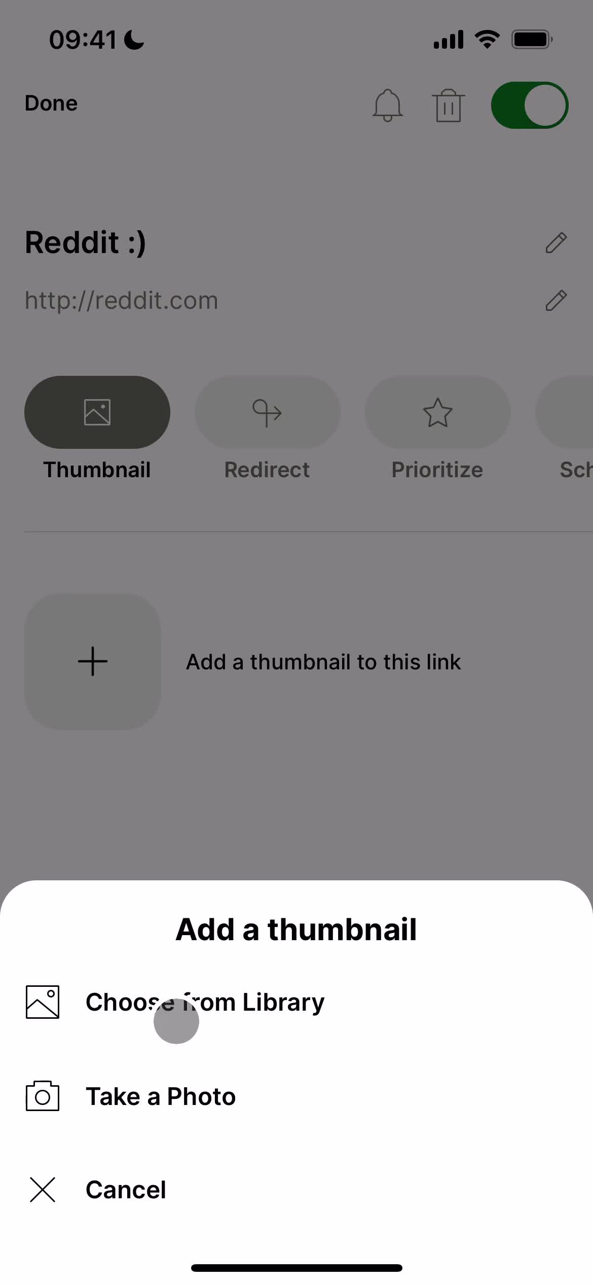 Screenshot of Set thumbnail on General browsing on Linktree user flow