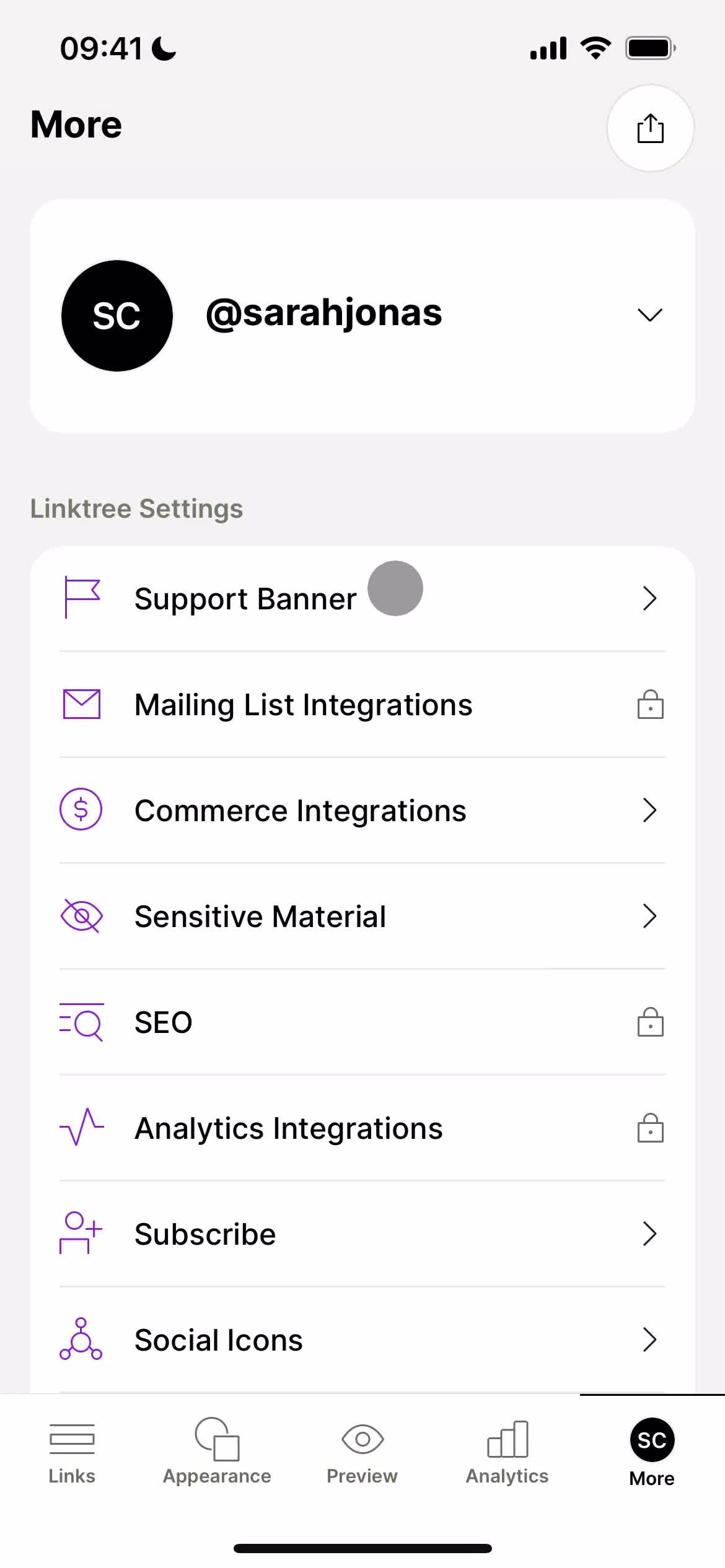 Screenshot of More on General browsing on Linktree user flow
