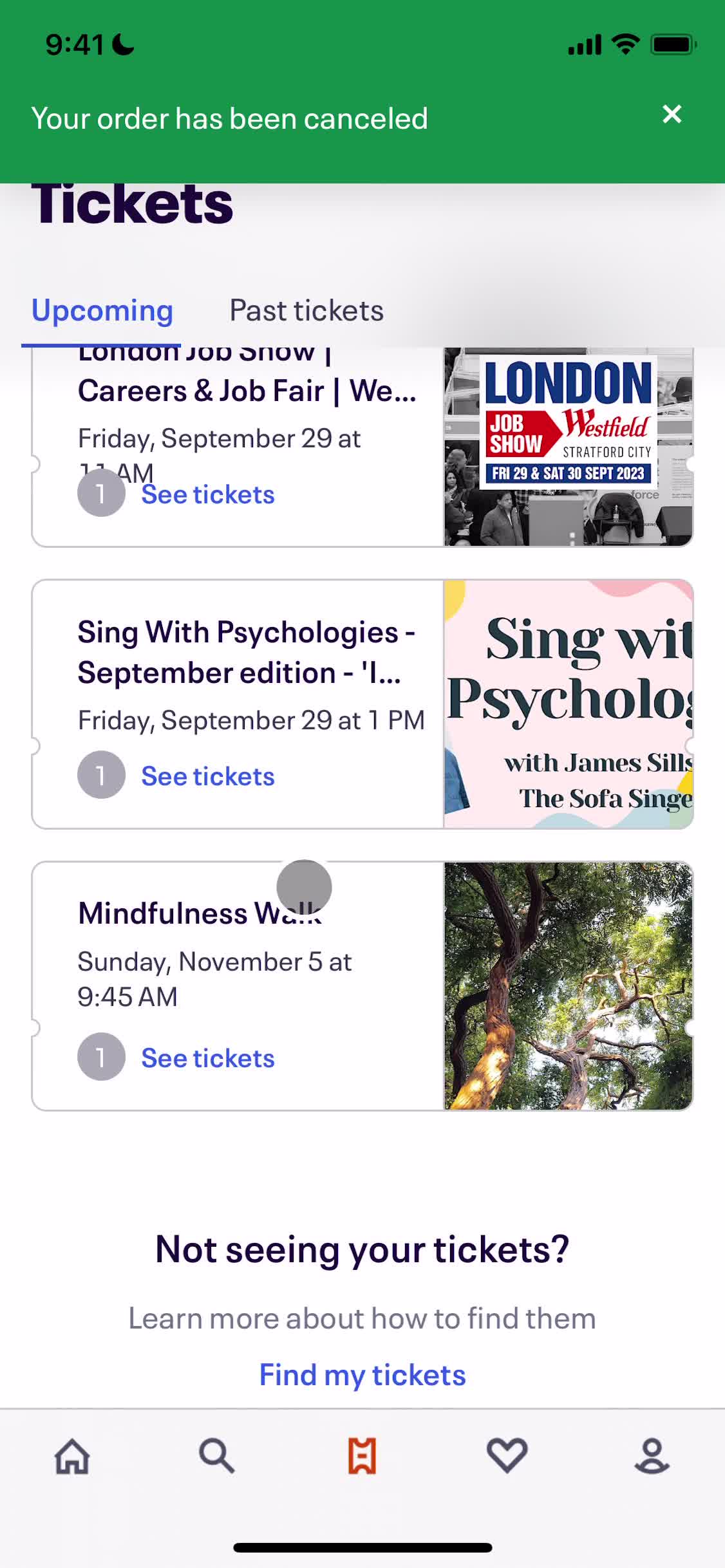 Eventbrite order cancelled screenshot