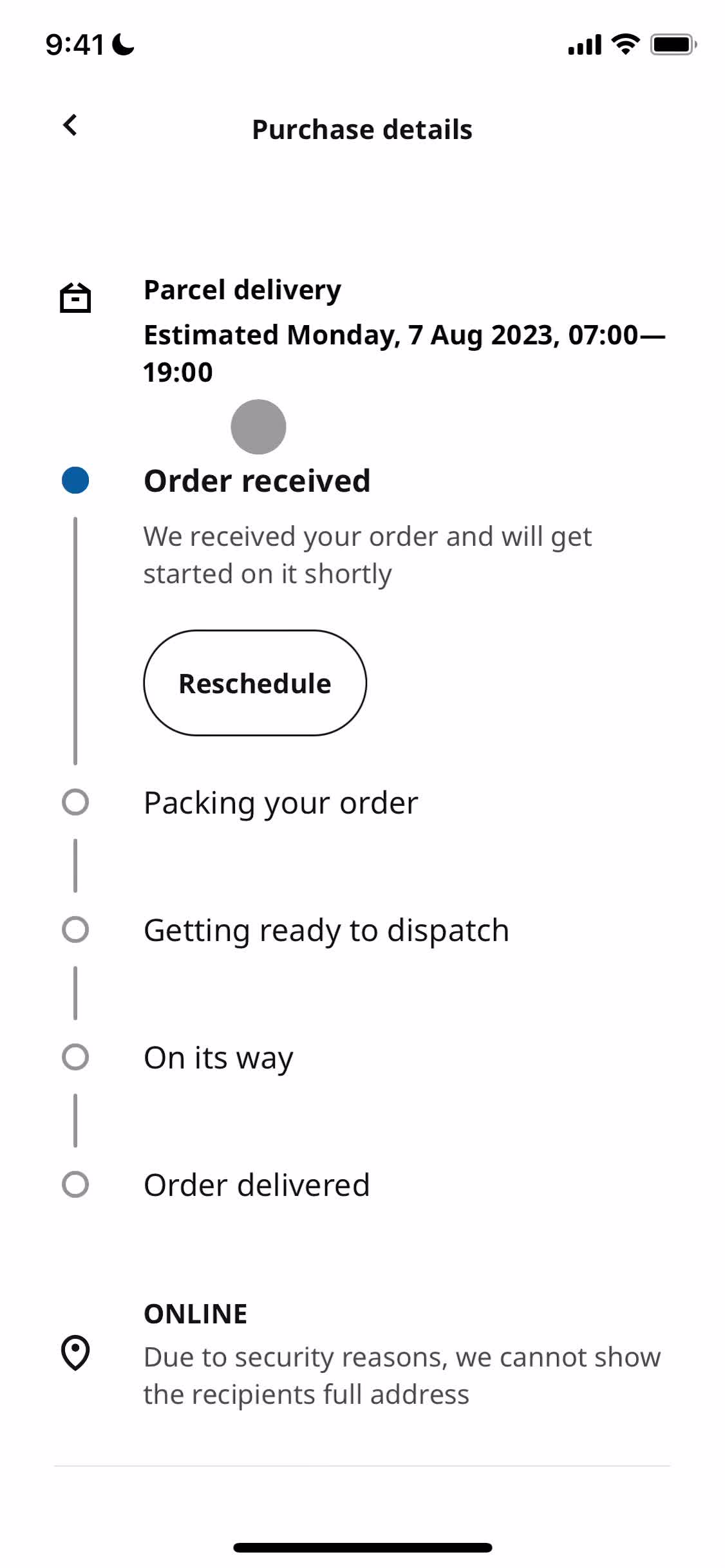 IKEA order details screenshot