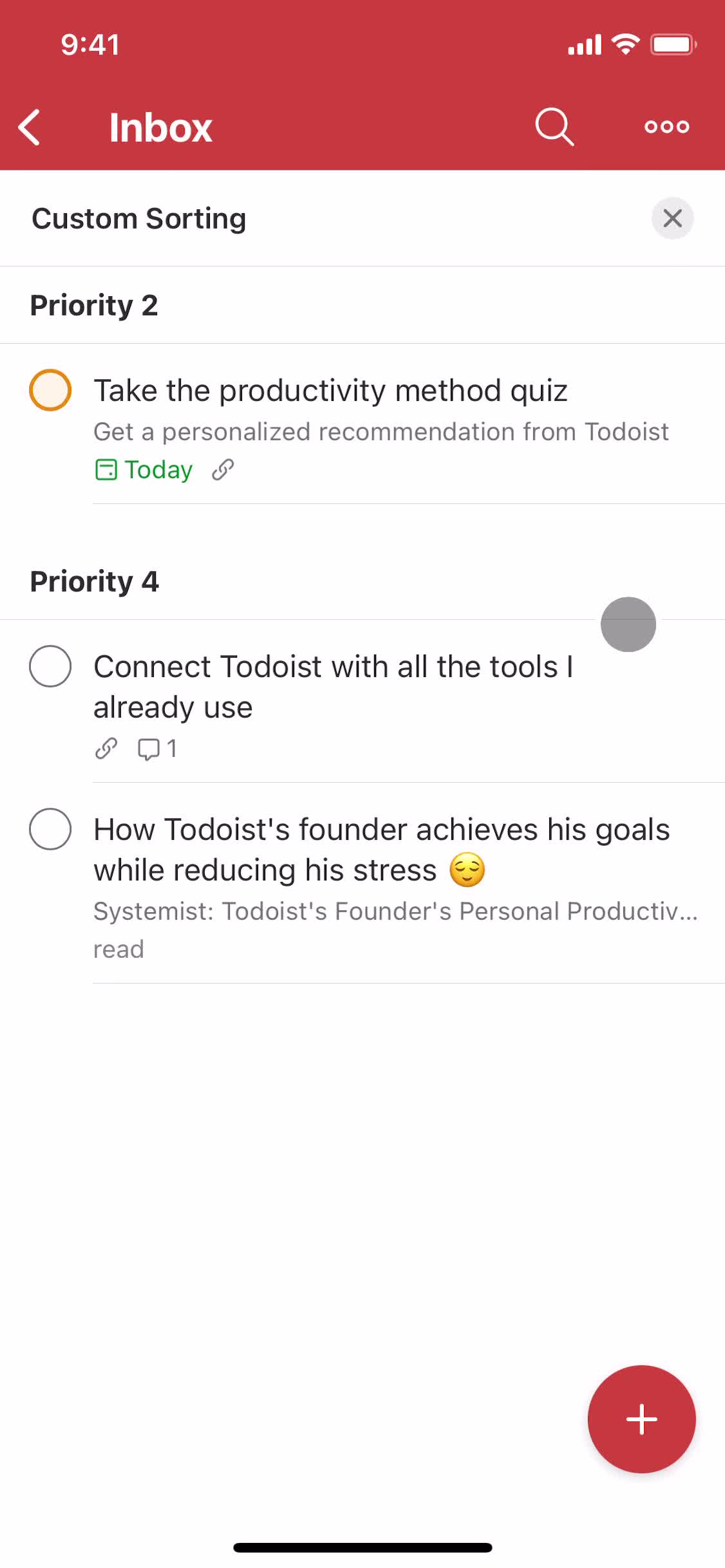 Todoist inbox screenshot